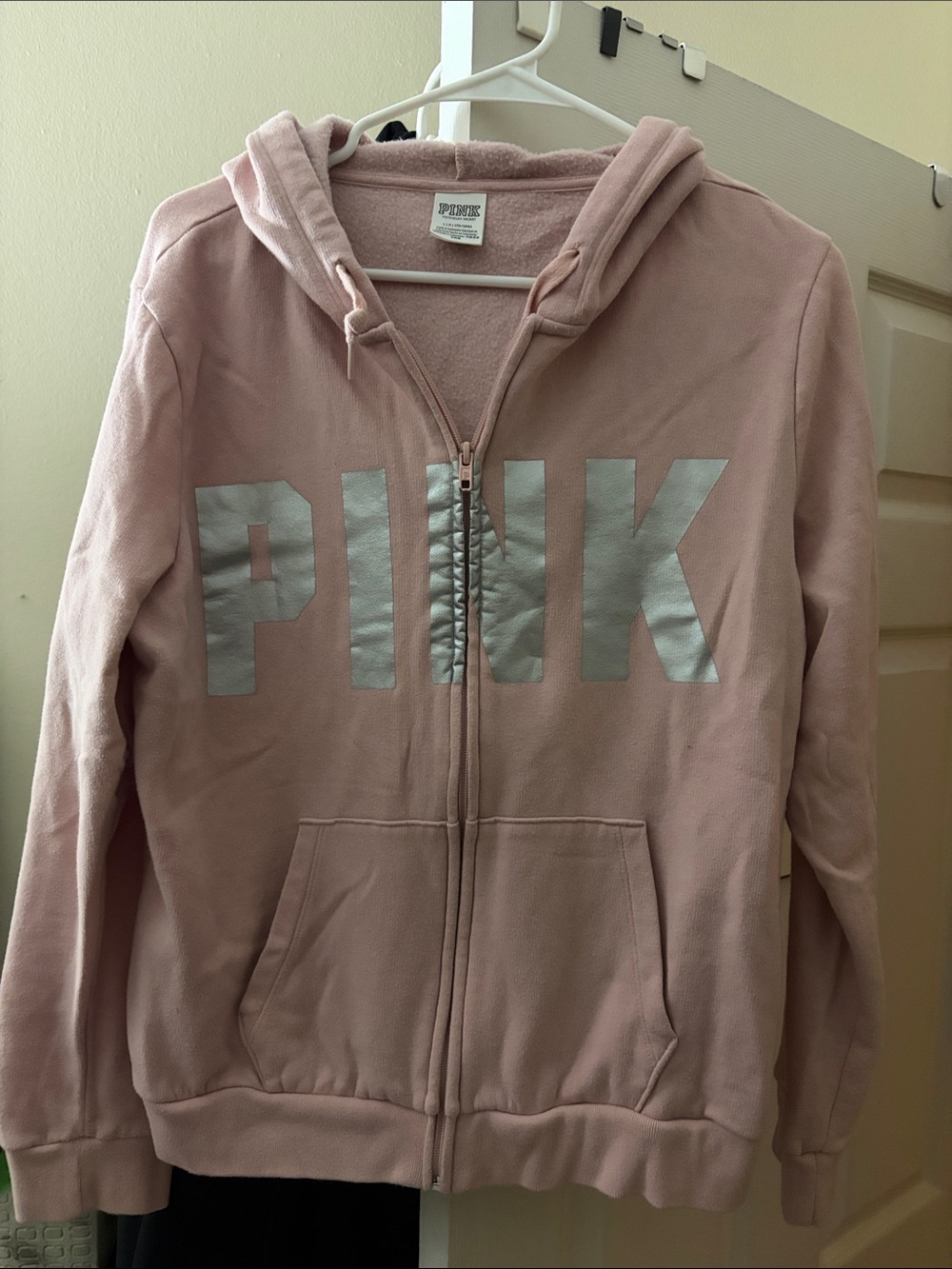 PINK Victoria's Secret Light Pink Full-Zip Hoodie with Metallic Logo